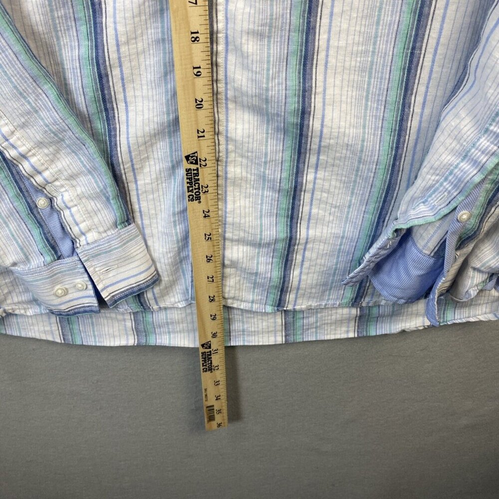 Tommy Bahama Shirt Mens XXL Light Blue Striped‎ Button Up Linen Blend Sorona 2XL - Picture 4 of 14